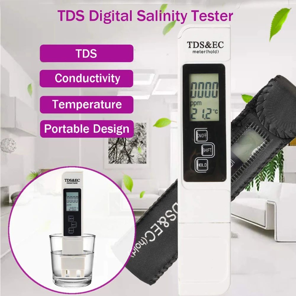1PC ホワイトデジタル水質テスター TDS EC メーター範囲 0 から 9990 多機能水純度温度 TEMP PPM テスター