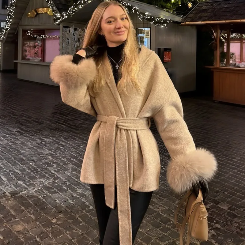 Abrigos de lana de piel de zorro TARUXY, abrigo corto para mujer, abrigo de lana de doble cara elegante extraíble para oficina para mujer, chaqueta cárdigan nueva 2025