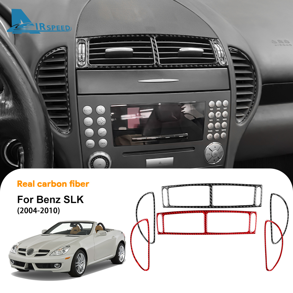 Autocollant de garniture en Fiber de carbone véritable et souple, pour Mercedes Benz SLK R171 2004 2005 2006 2007 2008 2009 2010, accessoires de sortie d'air centrale