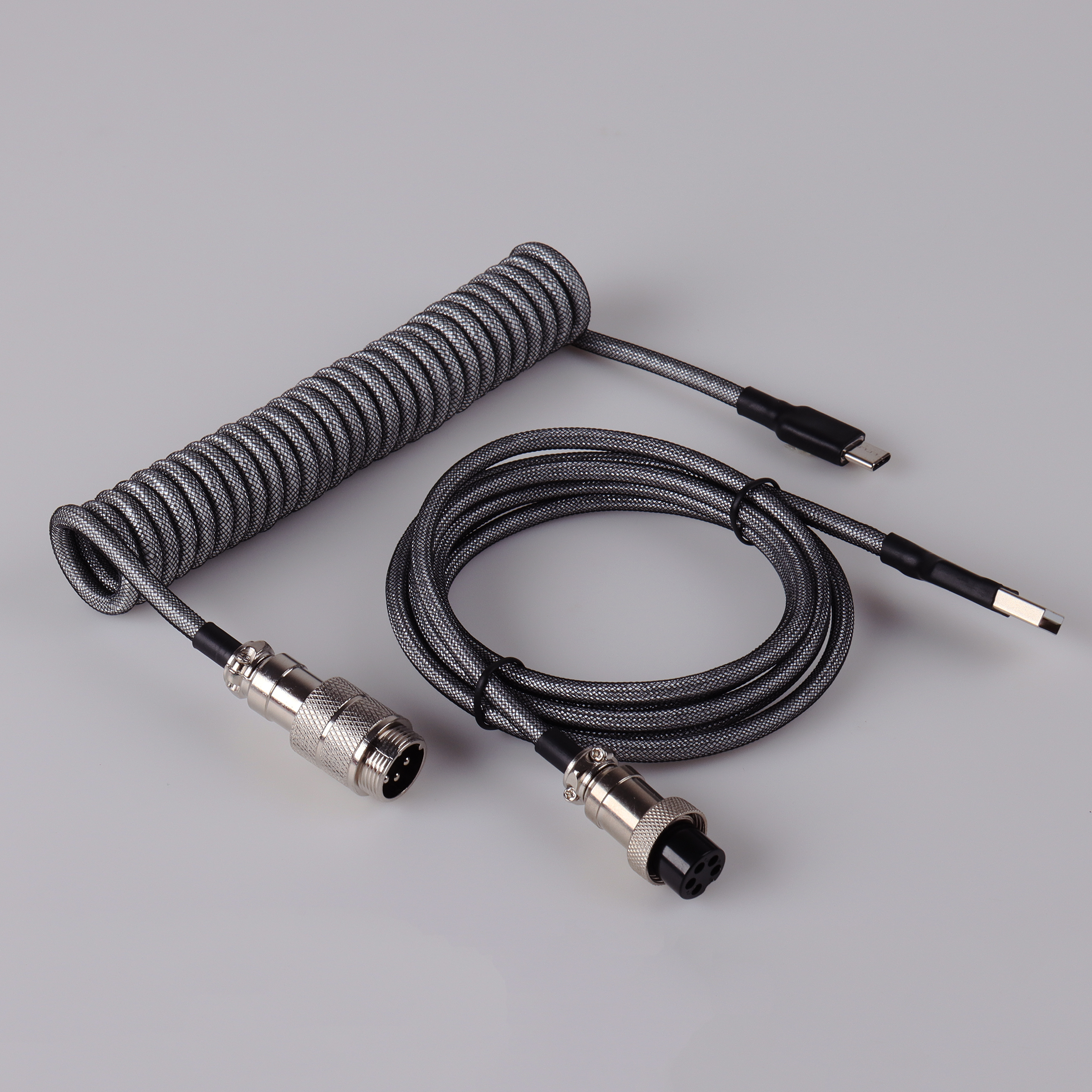 LANO kabel Keyboard Usb Spiral, kabel Keyboard koil hitam Usb Tipe C konektor Aviator logam GX16