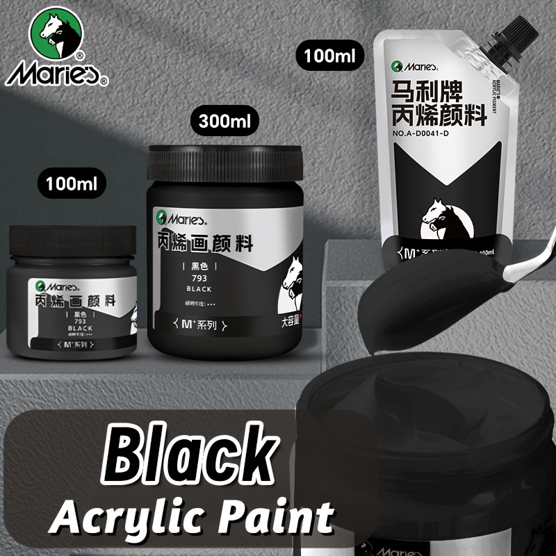 Marie's schwarze Acrylfarbe, 1 Stück 100/300 ml 3,38 oz/10,1 oz, cremefarbenes Texturpigment für Stein, Holz, Leinwand, Glas, Stoff, Wand