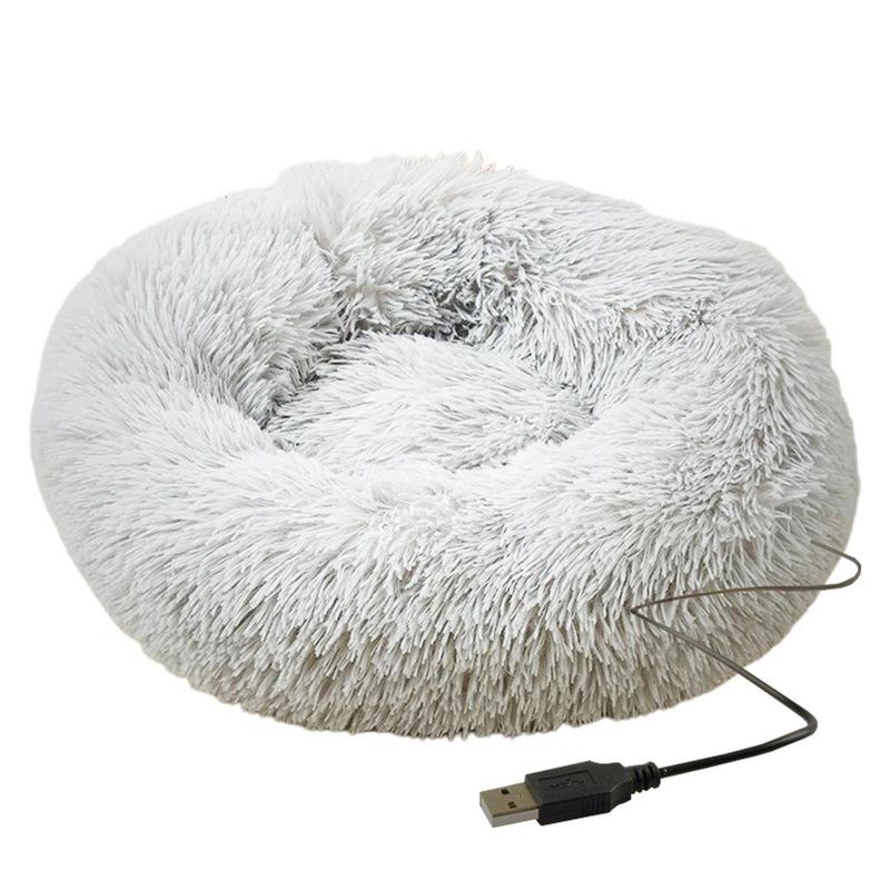Cama redonda para cães, camas macias de pelúcia para animais de estimação, aquecimento usb, donut, camas redondas para cães e gatos, casa confortável, acessórios para animais de estimação