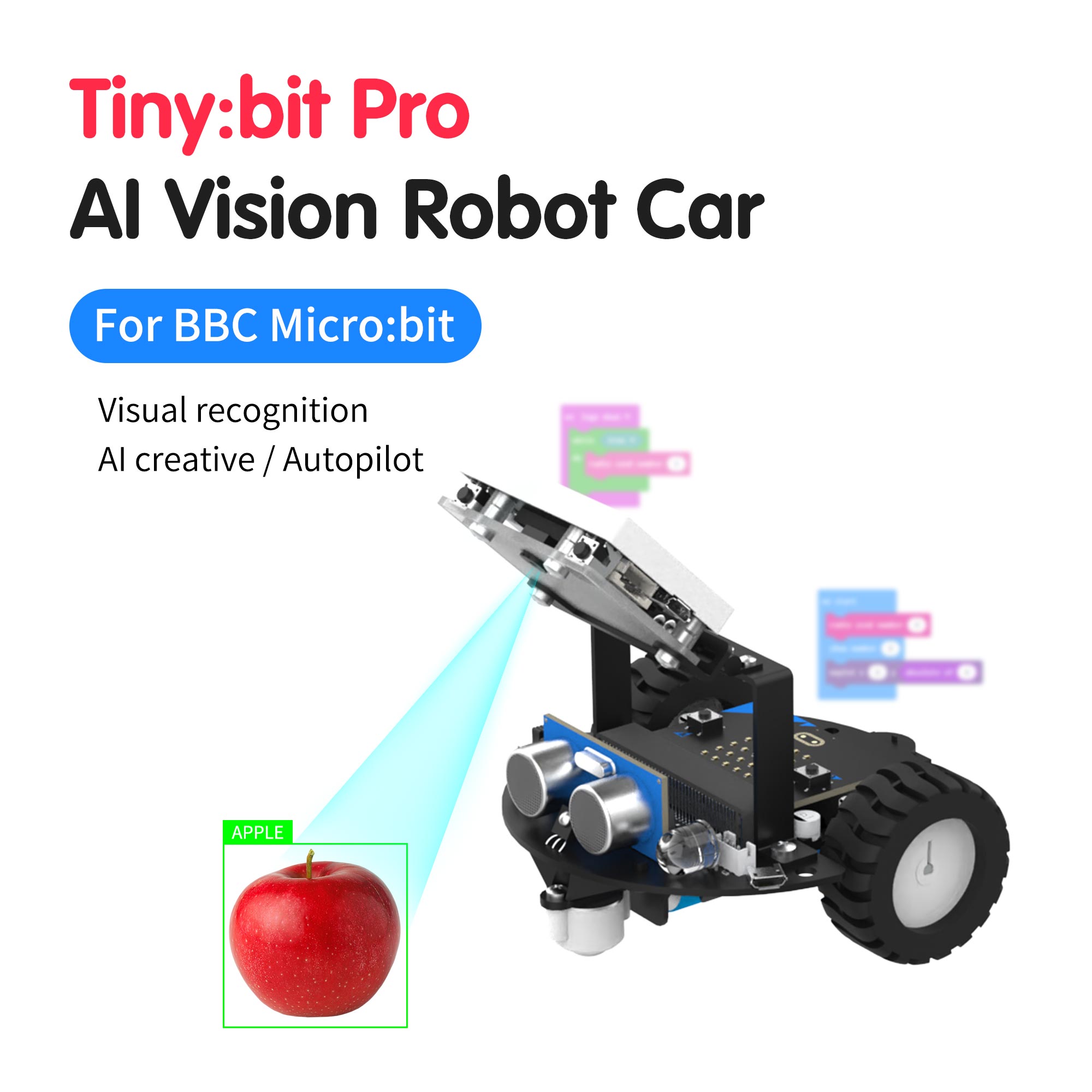 Yahboom ไมโครบิตหุ่นยนต์รถ Tinybitpro K210โมดูลภาพรองรับการตรวจจับวัตถุและจดจำใบหน้าของเด็ก
