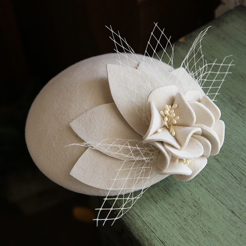 Chapéu feminino de lã e caxemira, chapéu fascinator para fotografia Derby Ascot, chapéu feminino para festa de coquetel e chá, para outono e inverno