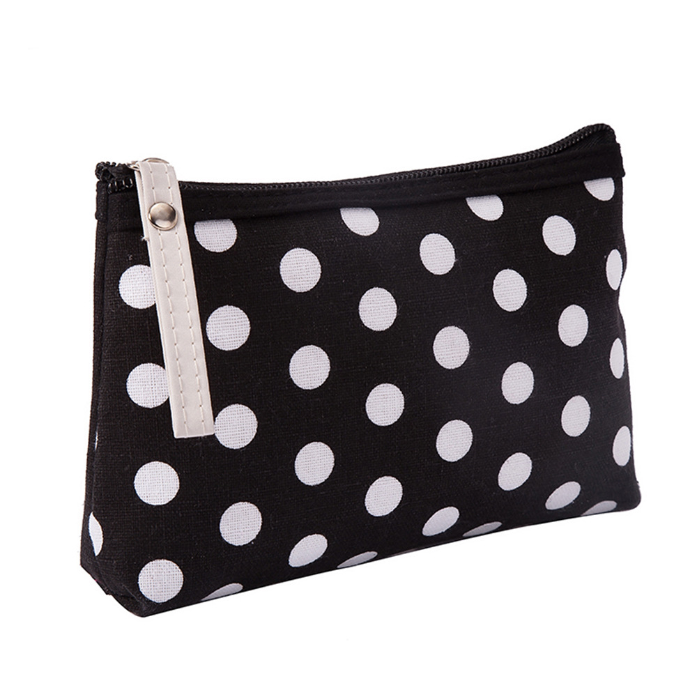 Soft Canvas Dot Print Women Cute Cosmetic Bag Toiletries Organizer Portable Make Up Bags Case Travel Storage Bag