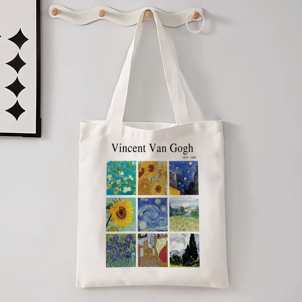 Bolsa tote com capacidade Vincent Van Gogh, bolsa de ombro portátil casual, sacola de compras leve, grande bolsa de linho reutilizável