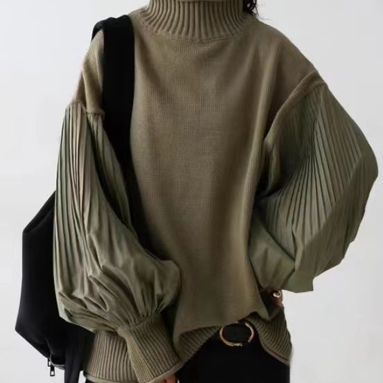 Super aen 2024 Herbst/Winter neuer gefalteter Ärmel gespleißter lässiger Damen pullover