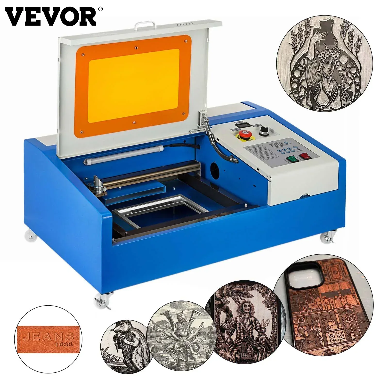 Vevor gravador a laser co2 40/50w máquina de gravação a laser co2 30*20cm ferramentas de corte para madeira couro carpintaria suporte usb coreldraw