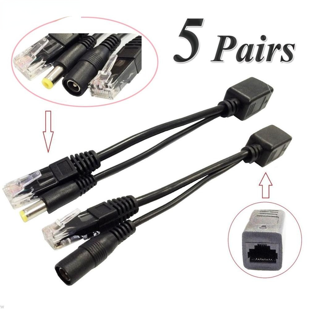 10 pièces (5 paires) séparateur POE commutateur POE câble adaptateur bande blindée 5V 12V 24V 48V câble d'alimentation 5.5*2.1mm