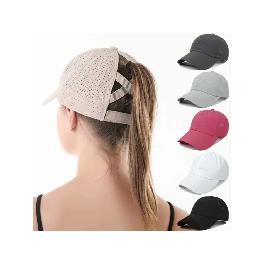 Summer Solid Color Baseball Caps Golf Wear Women Sport Leisure Cross Ponytail Hat Mesh Quick-Drying Half-Hollow Men's Peaked Cap