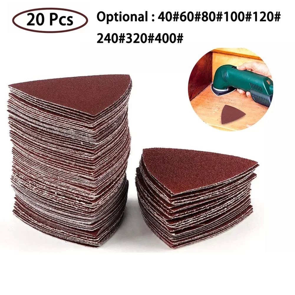 Papel de lija triangular de 20 piezas, gancho y bucle de 80mm, herramienta múltiple oscilante de 3-1/8 pulgadas para pulir y lijar