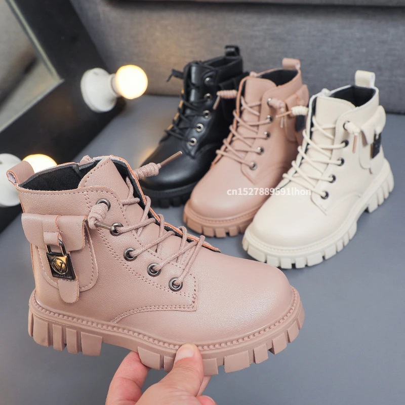 Crianças botas de couro meninas moda outono inverno novo casual confortável botas curtas quentes crianças versátil anti-deslizamento botas de algodão