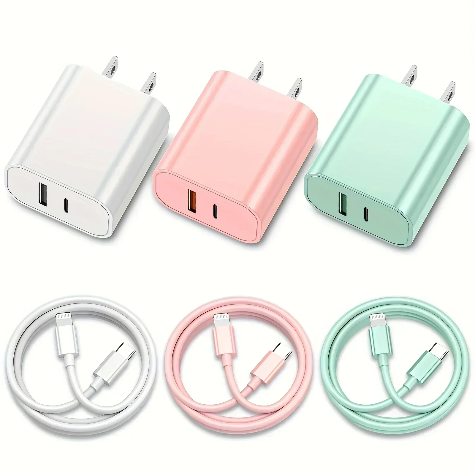 Pengisi daya Port ganda cepat Warna Macaron 40W untuk pengisi daya IPhone dengan kabel Lightning 6 kaki kompatibel untuk IPhone 14 13 12 11 Pro Max