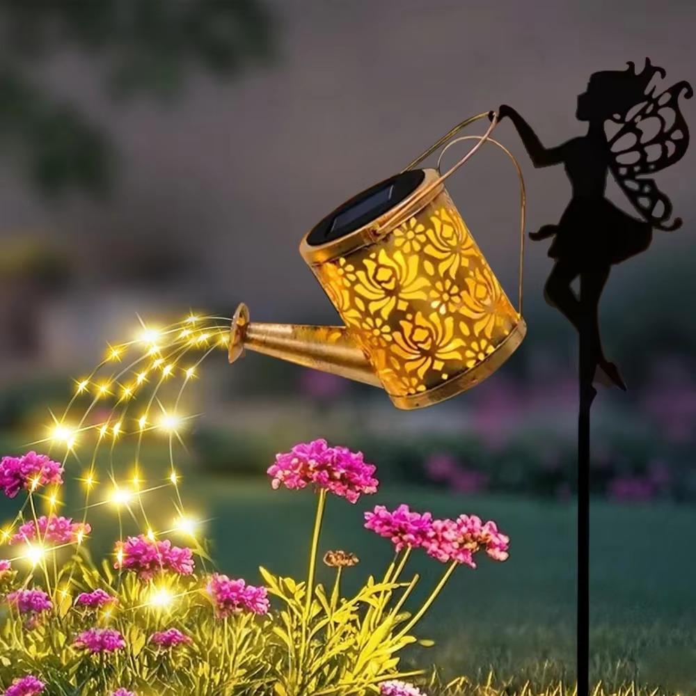 1 PC arrosoir solaire lumières, cascade extérieure jardin chaîne fée lumières, lumière de Projection de bouilloire solaire