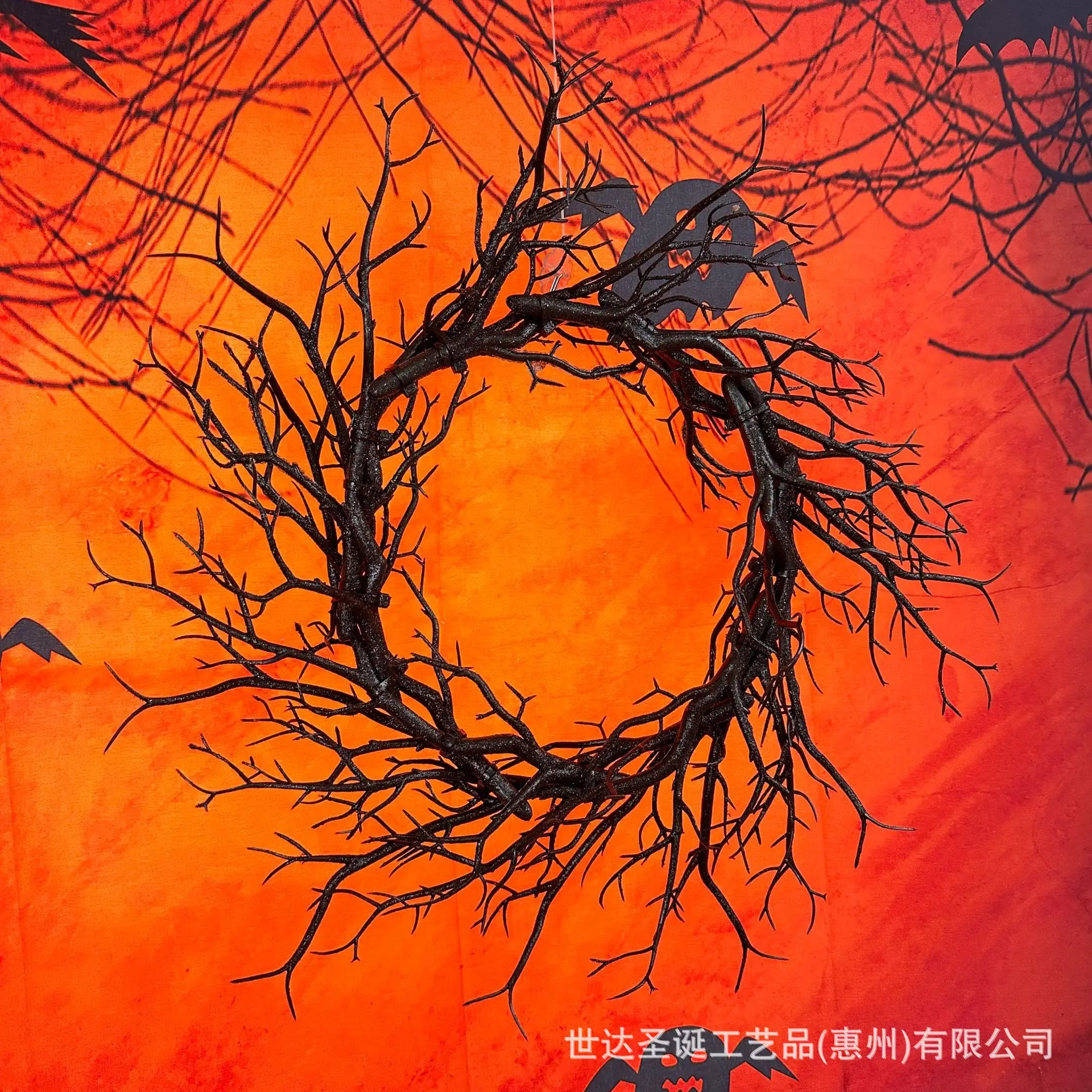 Halloween Wreath Simulation Black Branch Wreaths With LED Light 42CM For Door Flower Garland Home Party Halloween DIY Decoration