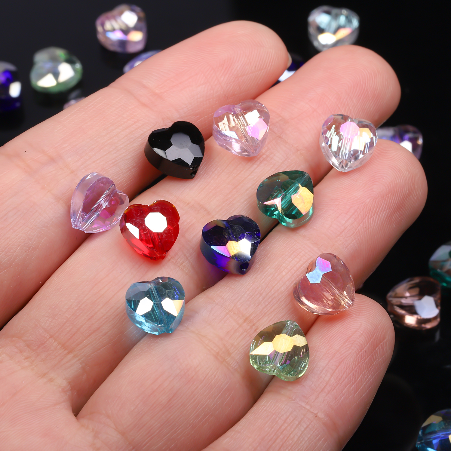 30 pcs/lot perles de coeur en cristal de verre noir à facettes perles d'espacement en vrac pour la fabrication de bijoux bricolage bracelet collier brins 8mm