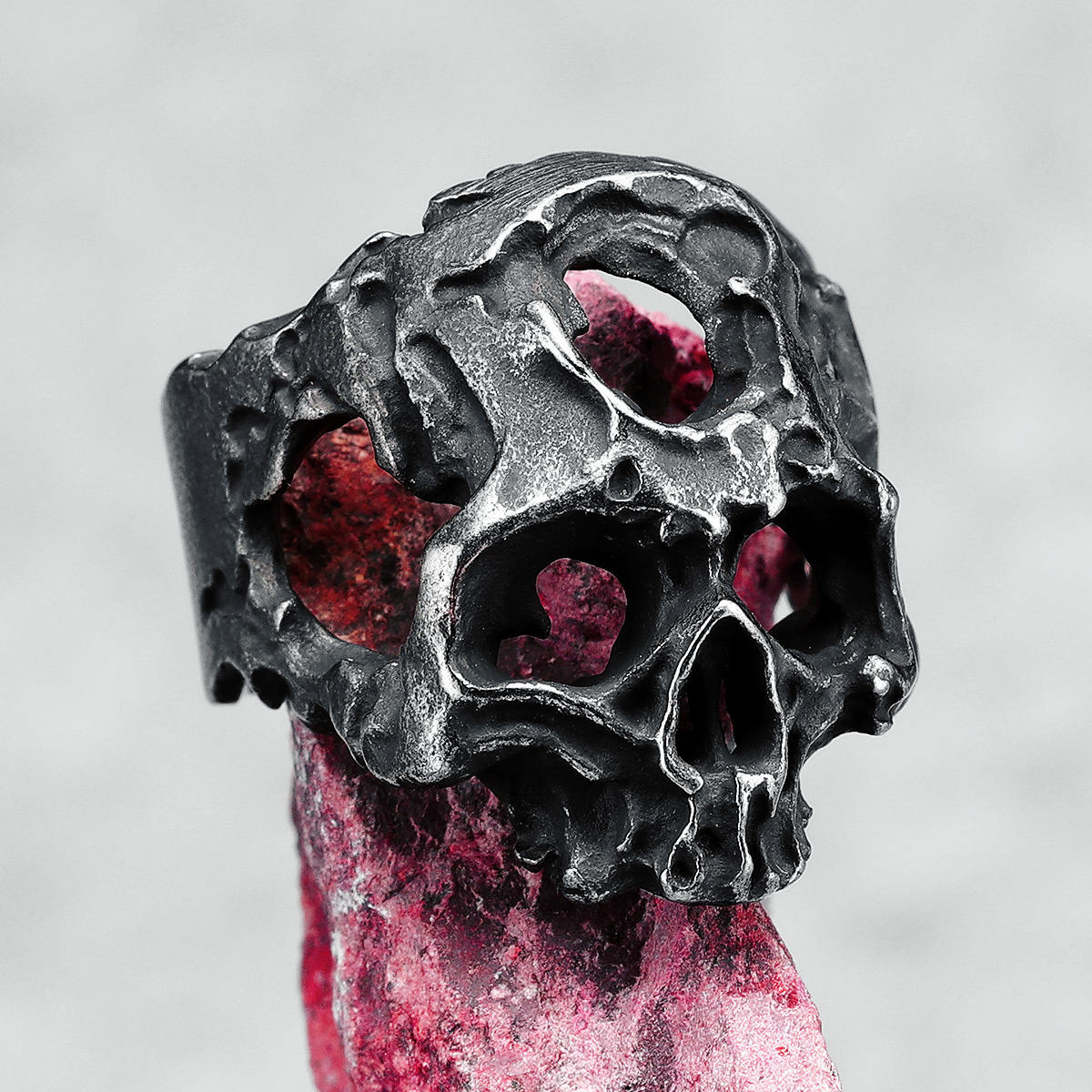Bague crâne creux pour hommes, en acier inoxydable 316L, crâne patiné Rock HipHop, fête pour motard, bijoux pour petit ami, meilleur cadeau