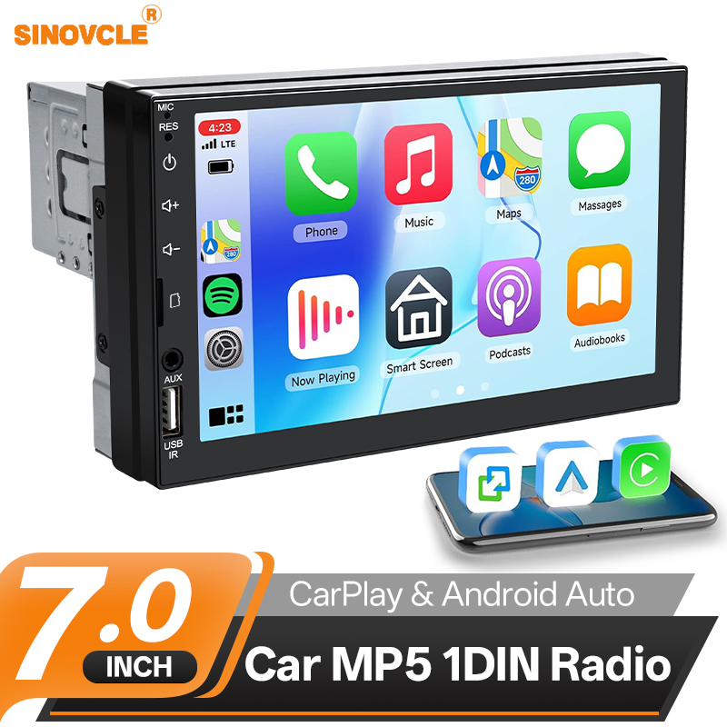 Sinovcle Autoradio Carplay Android Auto 7 Zoll Auto Multimedia MP5 Player HD Touchscreen Unterstützung AUX/FM/USB/TF Mirrorlink 12V