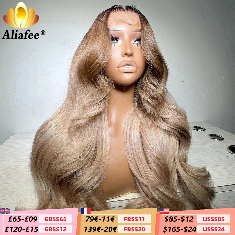 Body Wave HD 13x6 Ombre สีบลอนด์รากสีลูกไม้ด้านหน้าวิกผมผมมนุษย์ Ash สีบลอนด์วิกผมลูกไม้ด้านหน้าด้านหน้าสําหรับผู้หญิง 5x5 ปิดวิกผม