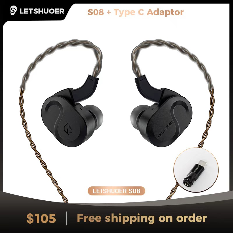 Écouteurs intra-auriculaires Letshuoer S08 de quatrième génération avec double bobine et transducteur magnétique planaire de 13 mm, HiFi filaire