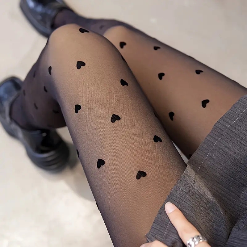 1 pairs of women's sexy, versatile and cute heart-shaped pattern tights, 80g thermal leggings, fashionable and suitable for wear