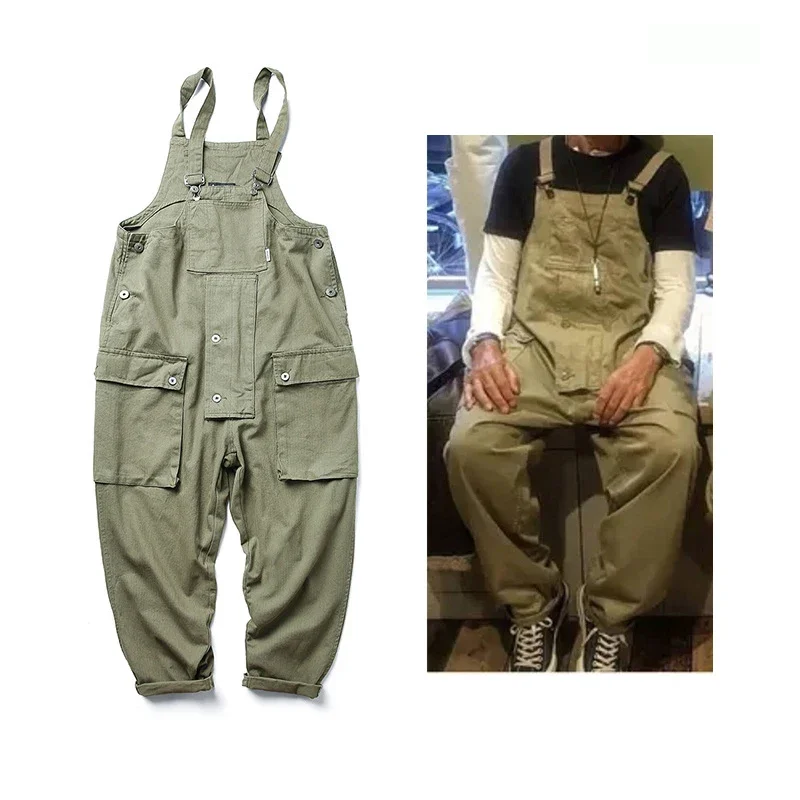 ¡Estilo Safari! Monos multibolsillos para hombre, ropa de calle, pantalones Cargo de trabajo, mono, peto para hombre, pantalones con pechera holgados