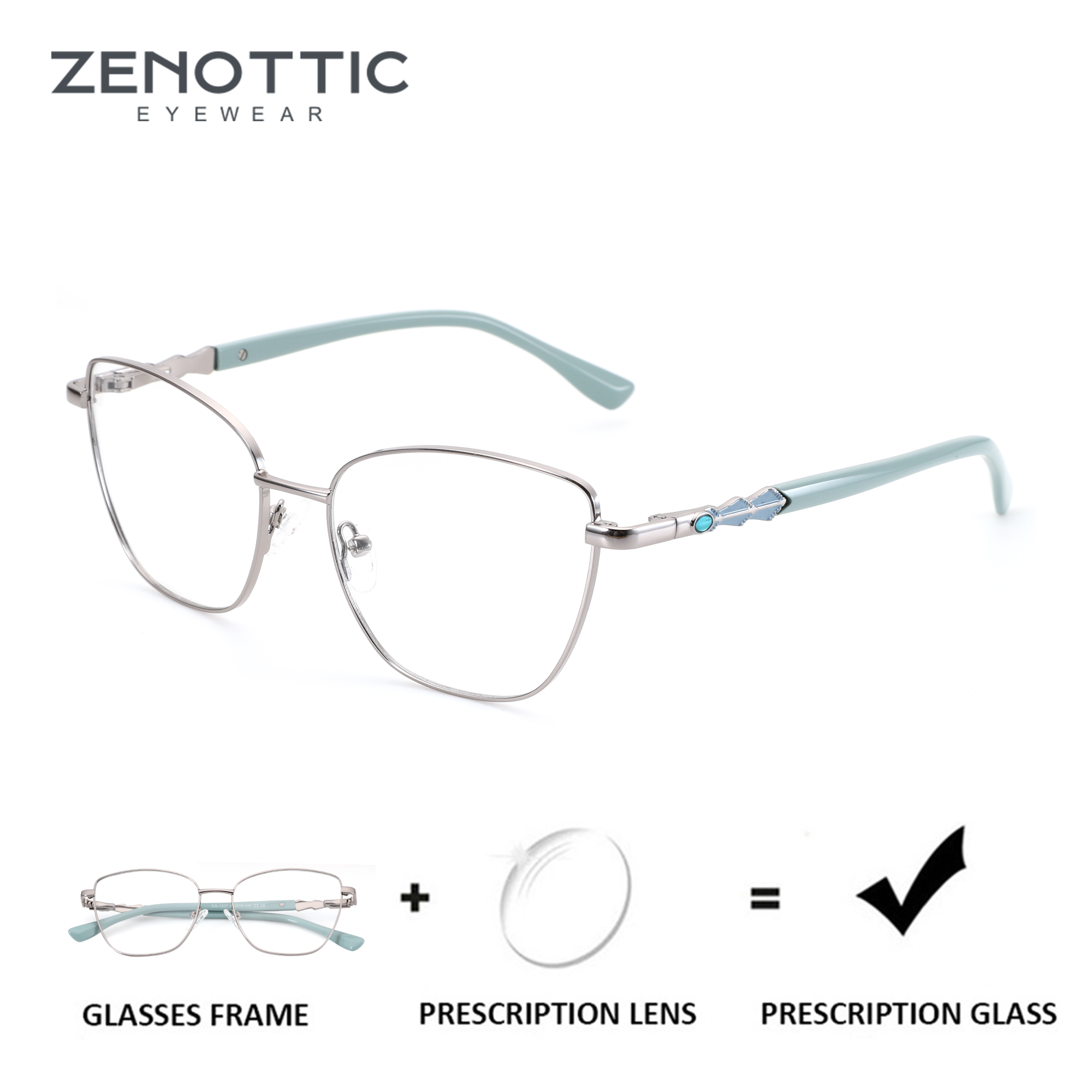 ZENOTTIC (tamaño S) gafas graduadas personalizadas de mariposa Modish, lentes ópticas fotocromáticas/progressivas de Metal para mujer con receta