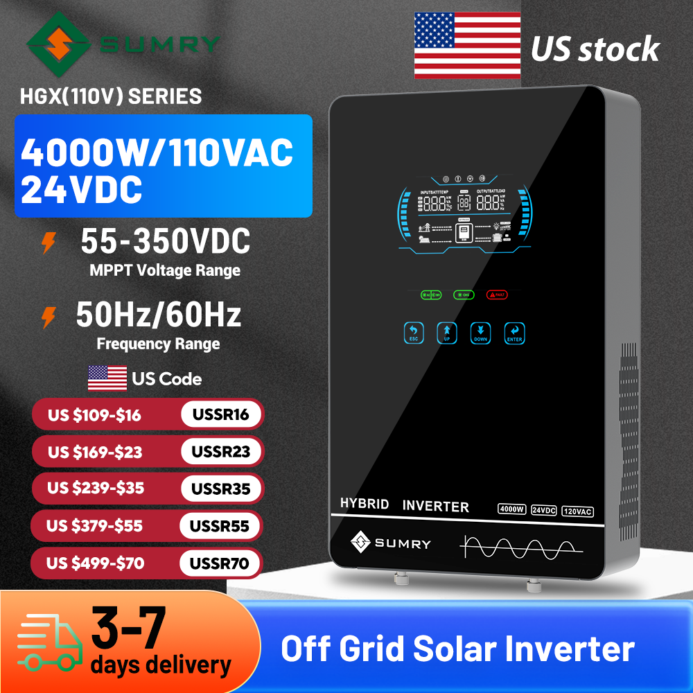 Sumry 4KW 120V hors réseau onduleur solaire 24V 140A 5600W MPPT chargeur onde sinusoïdale Pure onduleur domestique 6.25 pouces écran LCD