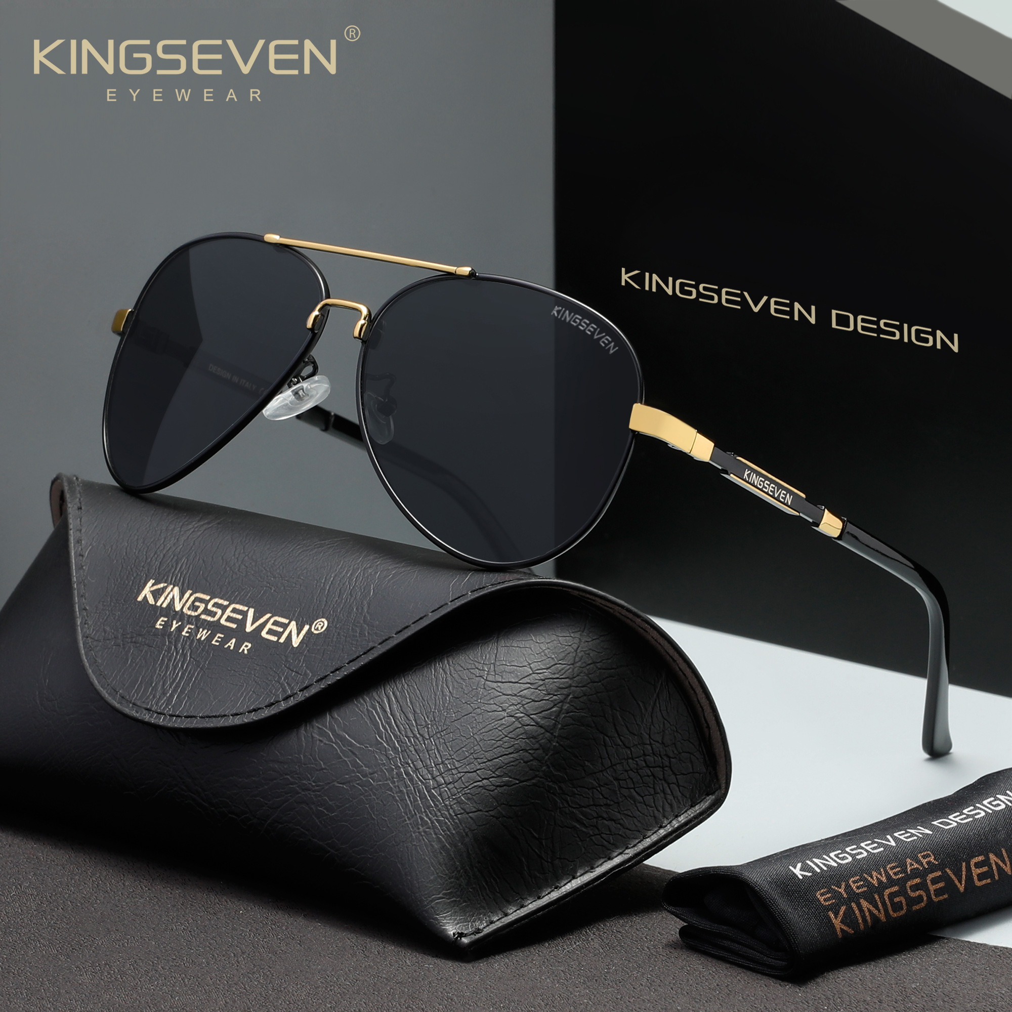 Lunettes de soleil polarisées pour hommes KINGSEVEN authentiques, verres UV400, monture en aluminium, lunettes de conduite, Oculos De Sol