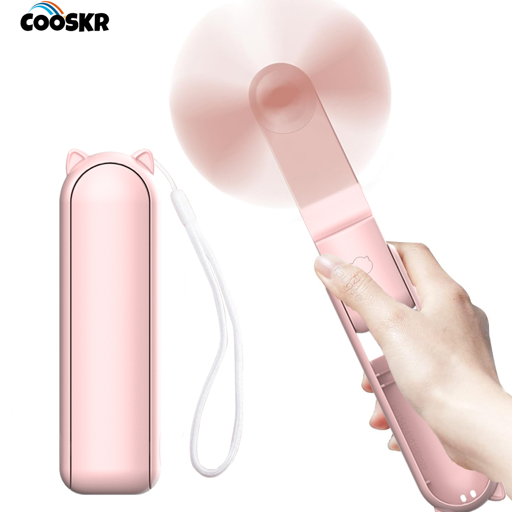 휴대용 팬 2000mAh USB 충전식 3 속도 미니 휴대용 접이식 팬 휴대용 소형 포켓 여행 팬(핸디 보조베터리 포함)