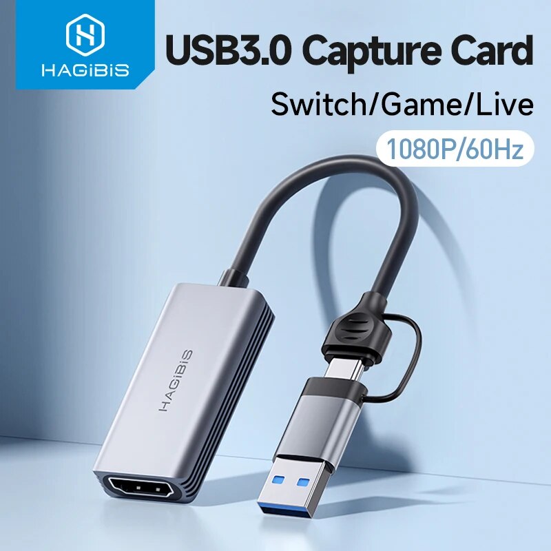 Hagibis usb 3.0 placa de captura de vídeo hdmi-compatível com usb/tipo-c jogo grabber registro ms2130 para switch xbox ps4/5 transmissão ao vivo
