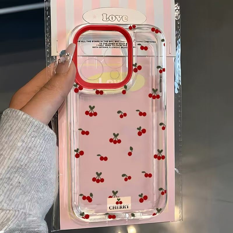 Voor iPhone 16 15 14 13 12 11 17 Pro Max Case Cartoon Cherry Patroon Soft Clear Cover Voor iPhone XS Max XR 7 8 16 15 Plus Funda