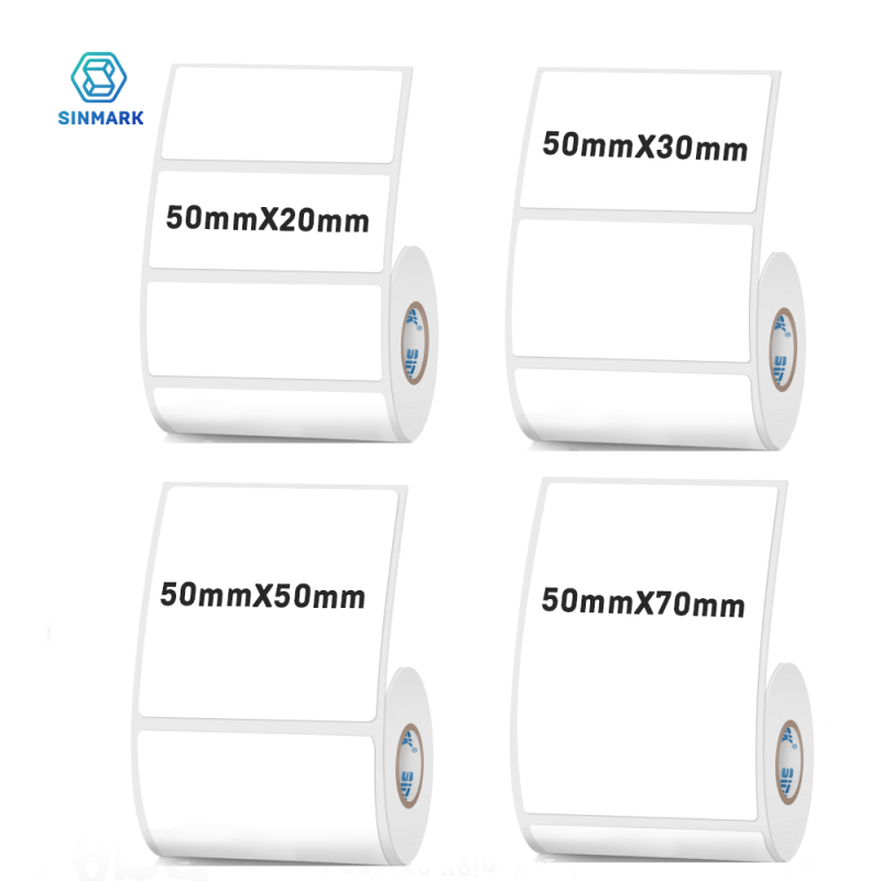 Etiqueta térmica branca de 50mm de largura, etiqueta autoadesiva de papel para roupas, etiqueta de preço de mercadorias, terno para impressora phomemo sinmark