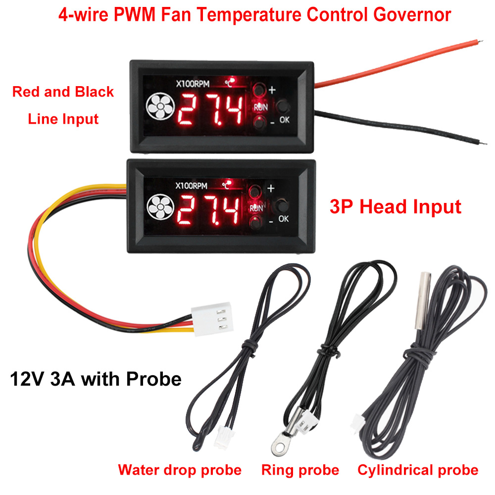 4wire PWM Fan Temperature Control Governor 12V 3A Digital Display Temperature Speed Chassis Noise Reduction with Probe