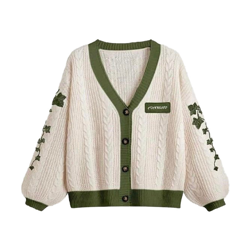 Evermore cardigan taylor versão videira verde bordado botão para baixo cabo camisola de malha feminina outono inverno roupa vintage