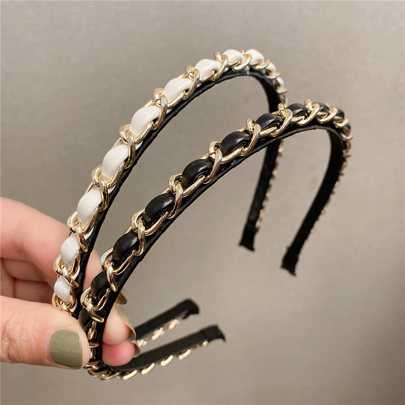 Bandeau noué en cuir de couleur unie, cerceau tricoté pour femmes et filles, accessoires de maquillage rétro pour cheveux