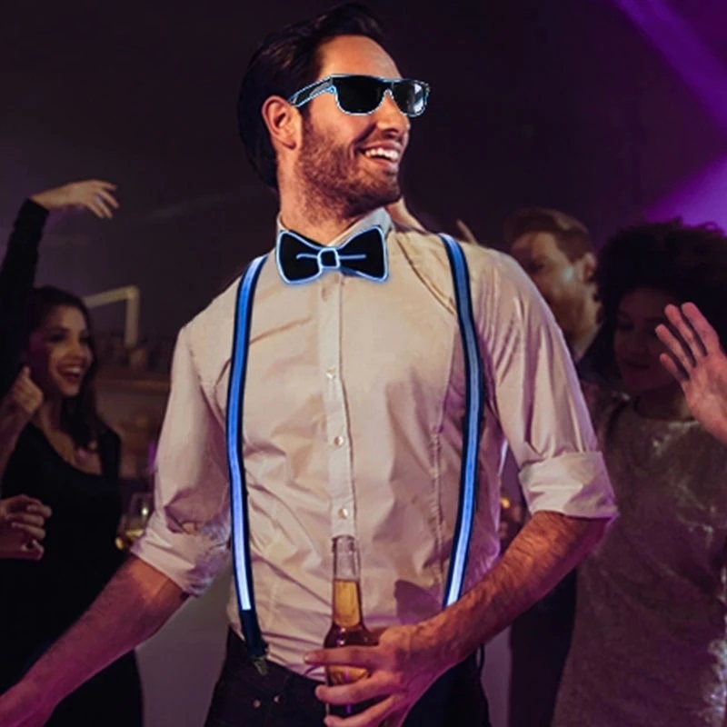 Novo laço luzes led mulher suspensórios cabides para homens suspensórios festival fontes de festa que brilham no escuro materiais brilhantes