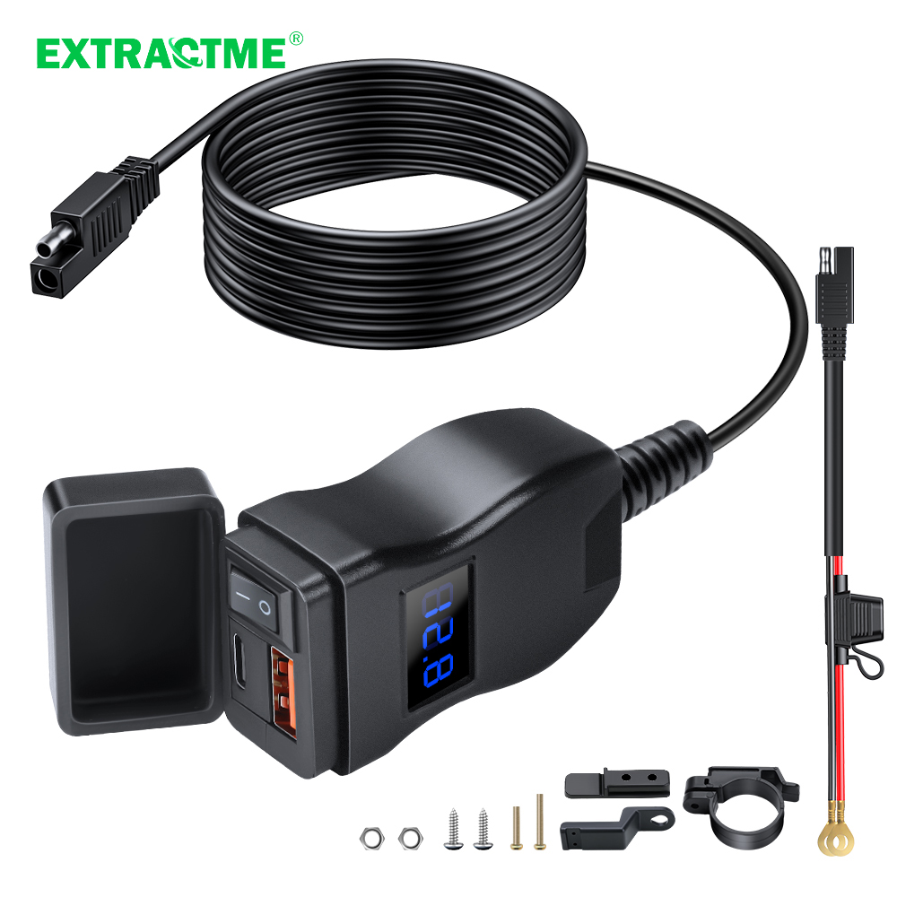 Extractme オートバイ USB 高速携帯充電器防水タイプ C ポートソケットコネクタ携帯電話電圧計デジタル充電