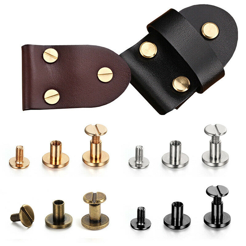10Sets Flat Belt Screws Nail Rivets Brass Gold Silver Solid Female Rivet Slotted Stud Head Luggage Leather Metal Craft