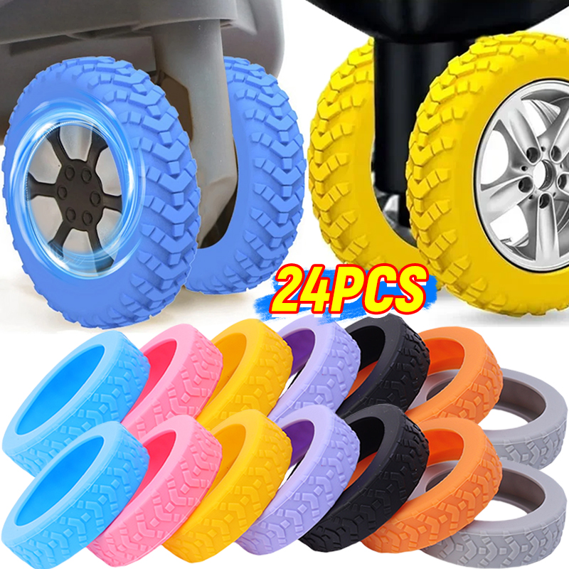 1/24 pçs engrossar textura protetor de rodas de silicone para bagagem reduzir ruído rodas de bagagem de viagem capa acessórios de bagagem
