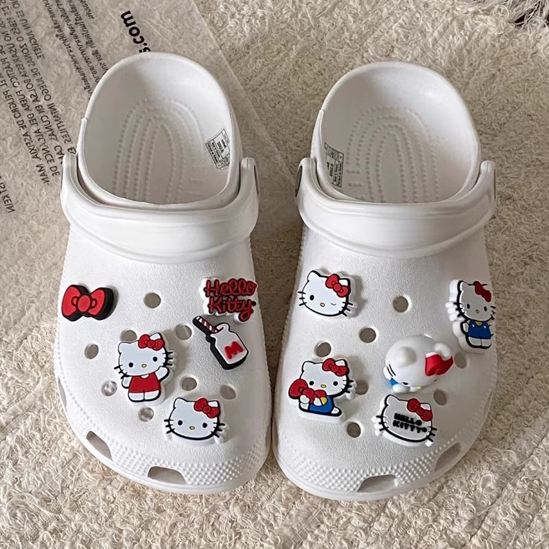 10 pçs/set Olá Kitty Bowknot DIY Sandália Encantos Doce Bonito Dos Desenhos Animados PVC Jardim Sapatos Fivela Acessórios Presentes de Festa
