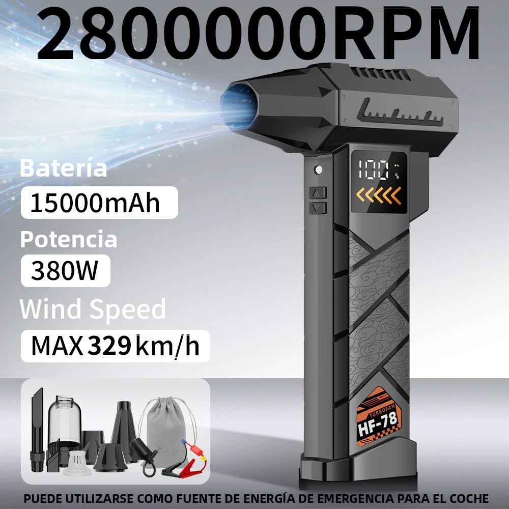 Soplador de Aire a 2800000 RPM, Súper Potente, Presión de Aire Comprimido Eléctrico, Aspiradora Inalámbrica/Suministro de Energía de Emergencia para Automóvil