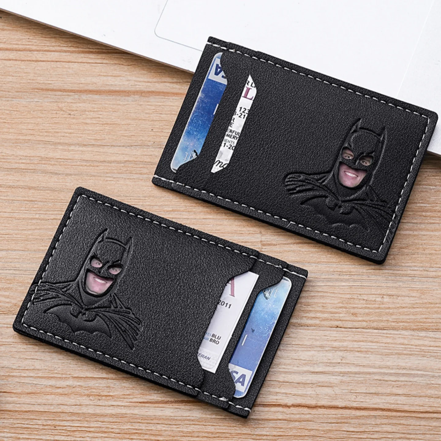 Anime Superhero Bruce Wayne Batman PU Leather Hollow‑Out Card Holder Unisex Style Portable ID License Wallet Unisex Style