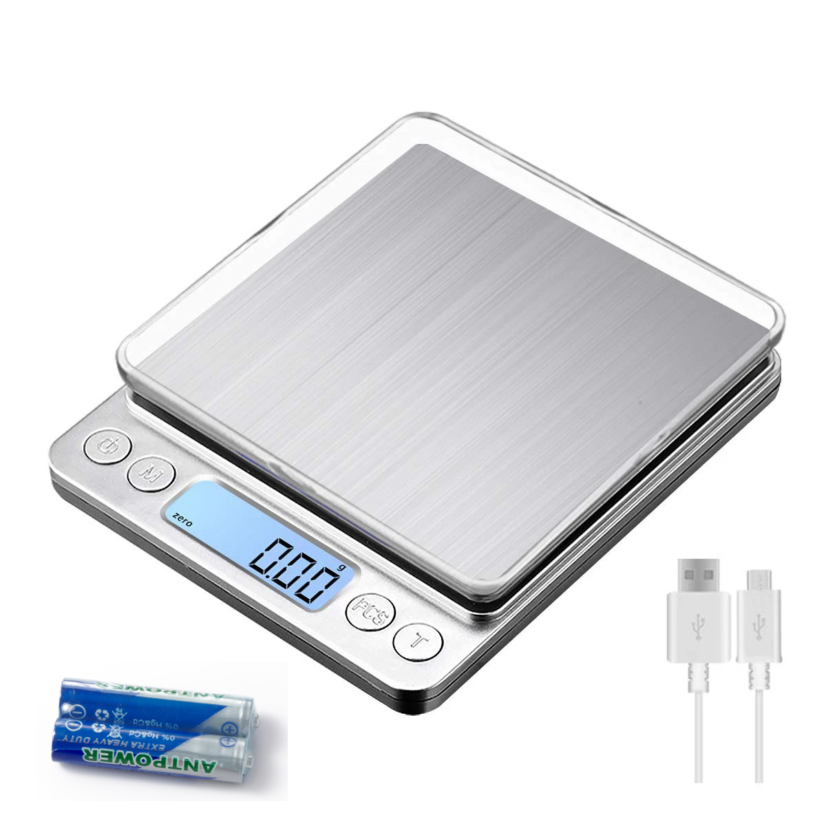 Digital Kitchen Jewelry Scale 3000g/0.1g Battery USB Charging 2 Trays LCD Display Portable Mini Pocket Food Scale