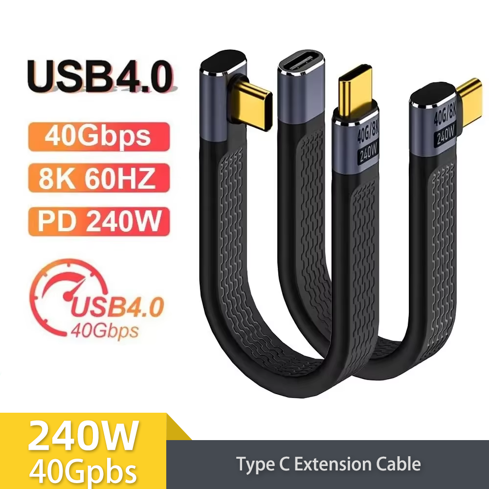 USB4 Elbow Short Cable 13.5cm Thunderbolt4 Type C Cable 40Gbps PD240W Charging Cable for SSD Laptop Macbook Phone IPhone15 iPad