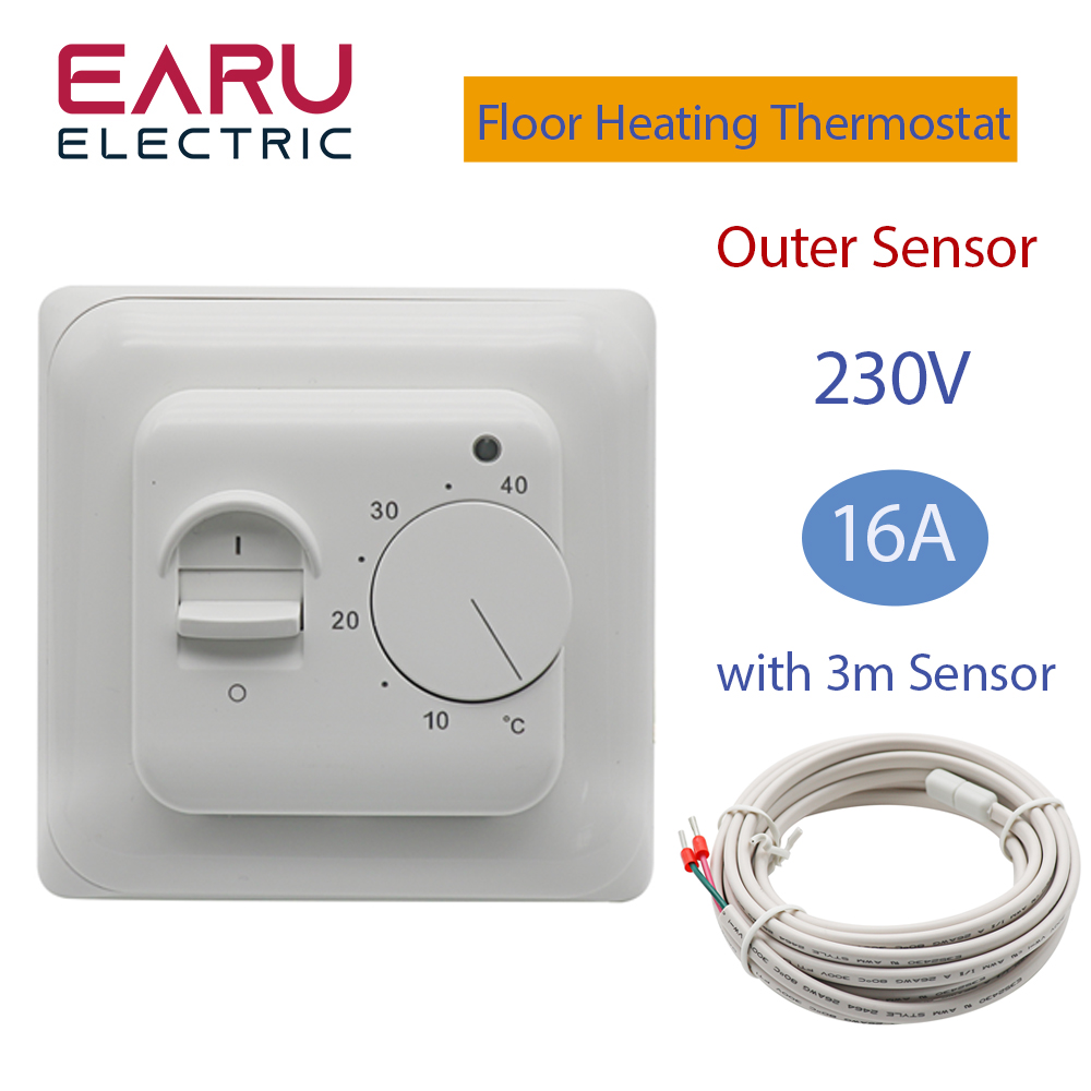 Termostato eléctrico para sala de calefacción de suelo, termostato Manual con Cable de calefacción de suelo, medidor controlador de temperatura de 220V 16A con Sensor