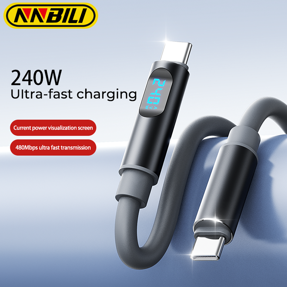 NNBILI 240W Type C à Type C câble d'affichage numérique à Super Charge rapide câble de données USB C pour Iphone 15 16 17 Samsung Huawei Xiaomi