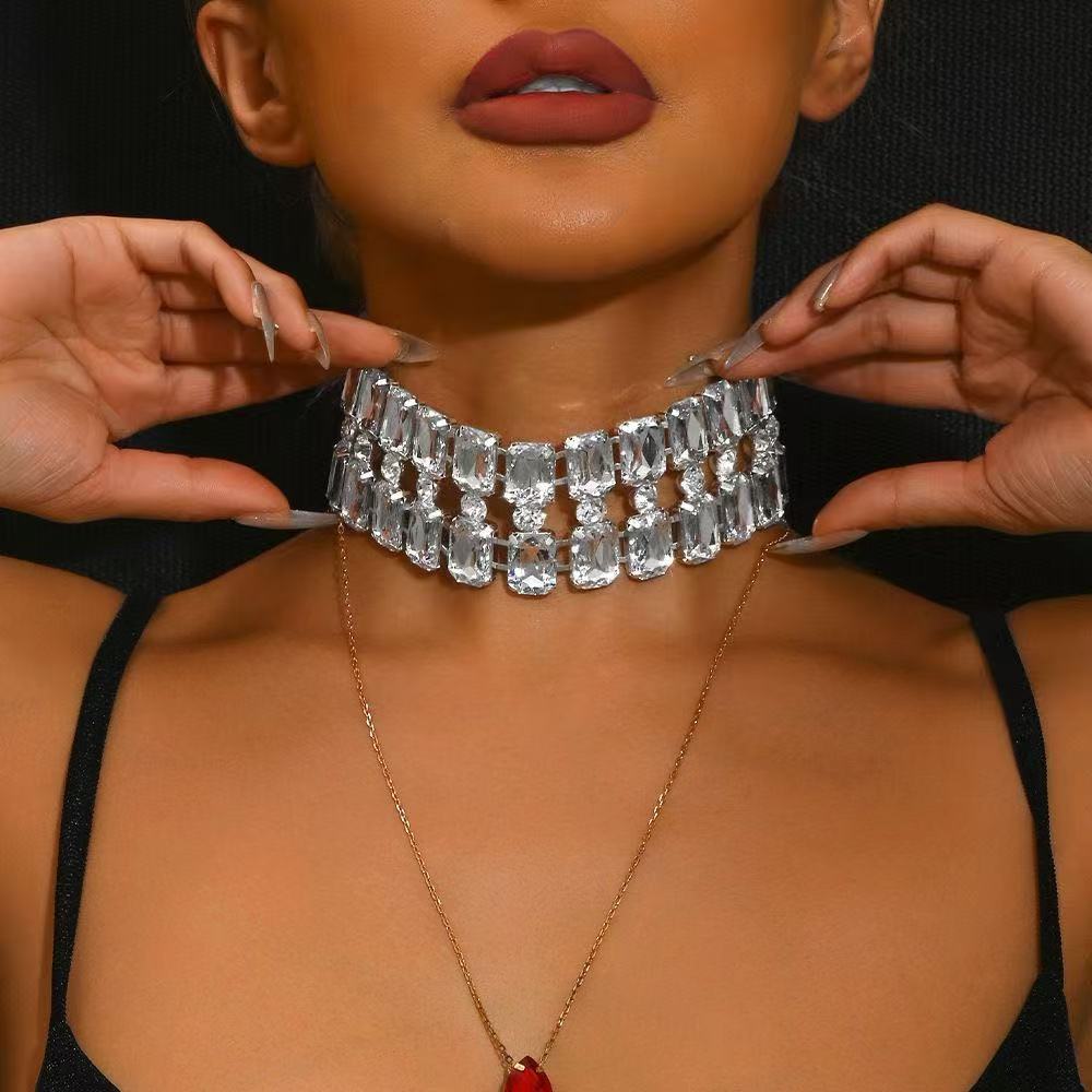 Collar de Moda Simple con Pedrería Grande, Geométrico, de Varias Hileras, Gargantilla Irregular de Cristal, Joyería de Fiesta para Mujer