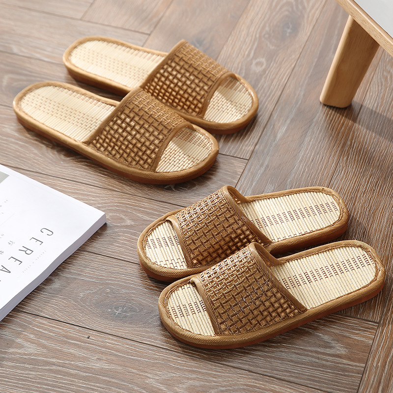 Pantoufles d'Été en Paille Polymère pour Homme et Femme, Chaussures en Bambou et Rotin, Sandales d'Niken Bois Résiné, pour les Amoureux de la Maison