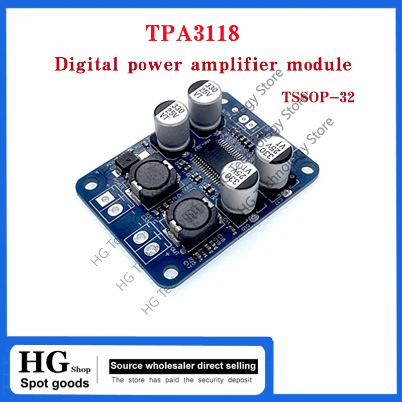 TPA3118 papan Amplifier Audio Digital, modul Amp papan Power Amplifier Audio Digital Mono TPA3118 32Pin Chip TPA3118 60W DC 12v-24v